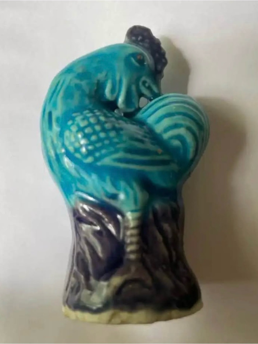 Hand-Painted Turquoise Ceramic Bird Figurine